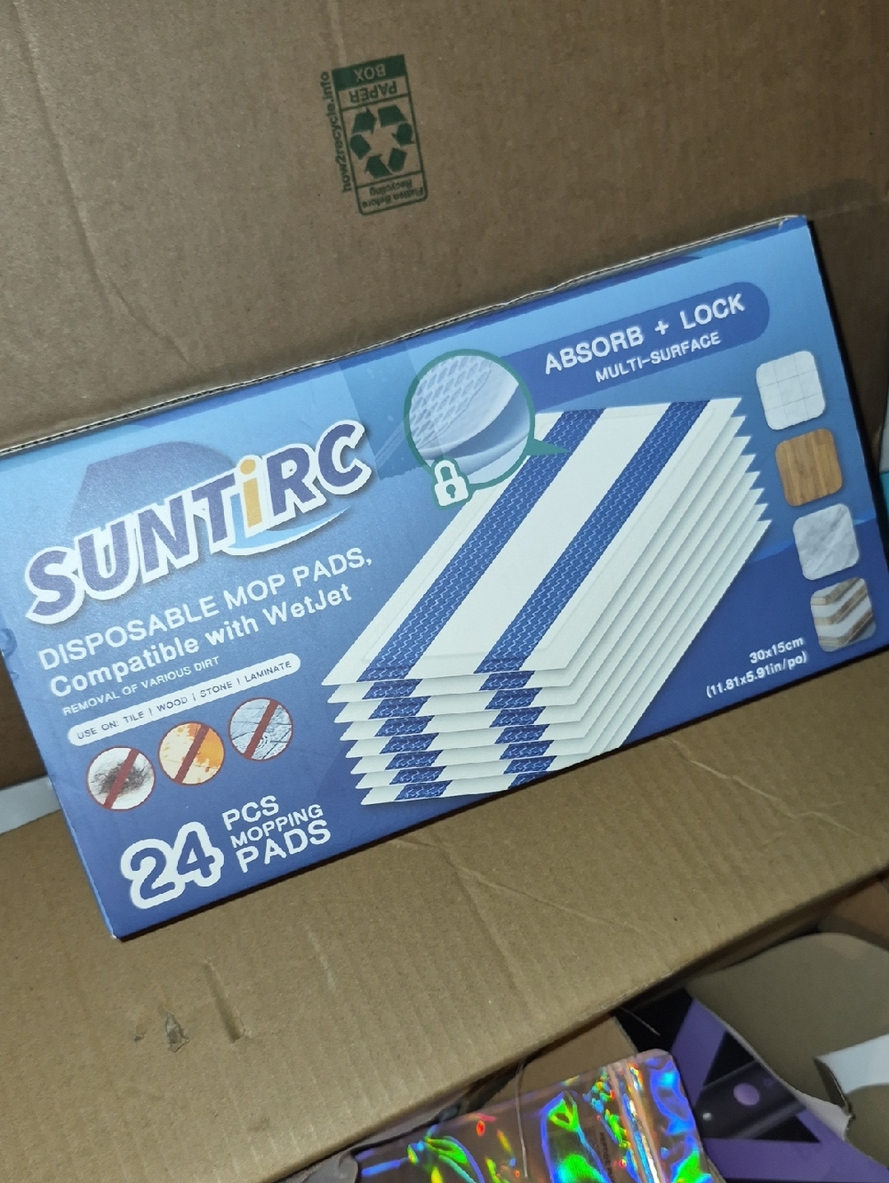 SUNTIRC Disposable Mop Pads - Blue & White - 24 Pack New